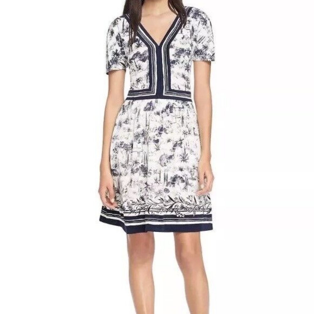 Tory Burch Silk Interlock Print Dress V-Neck Ivory Toile Size XS - Picture 6 of 16